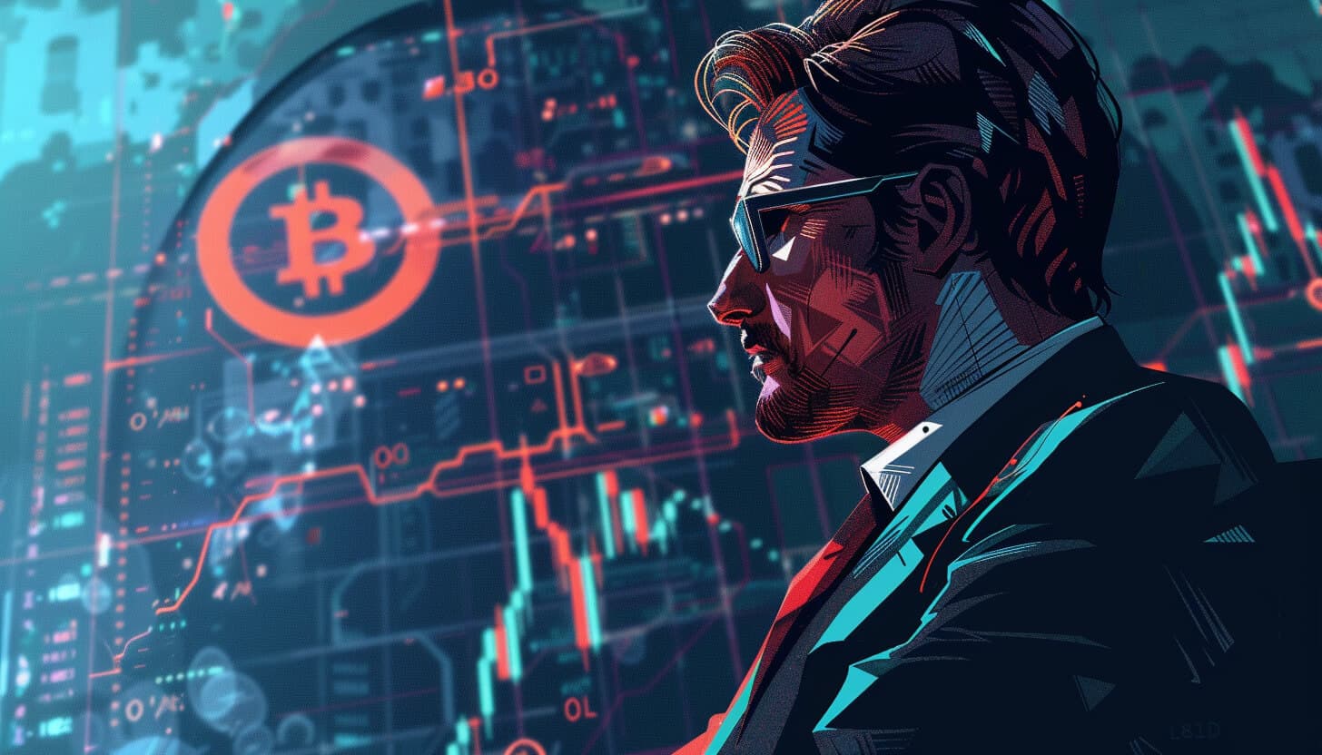ビットコインと横向きの男性