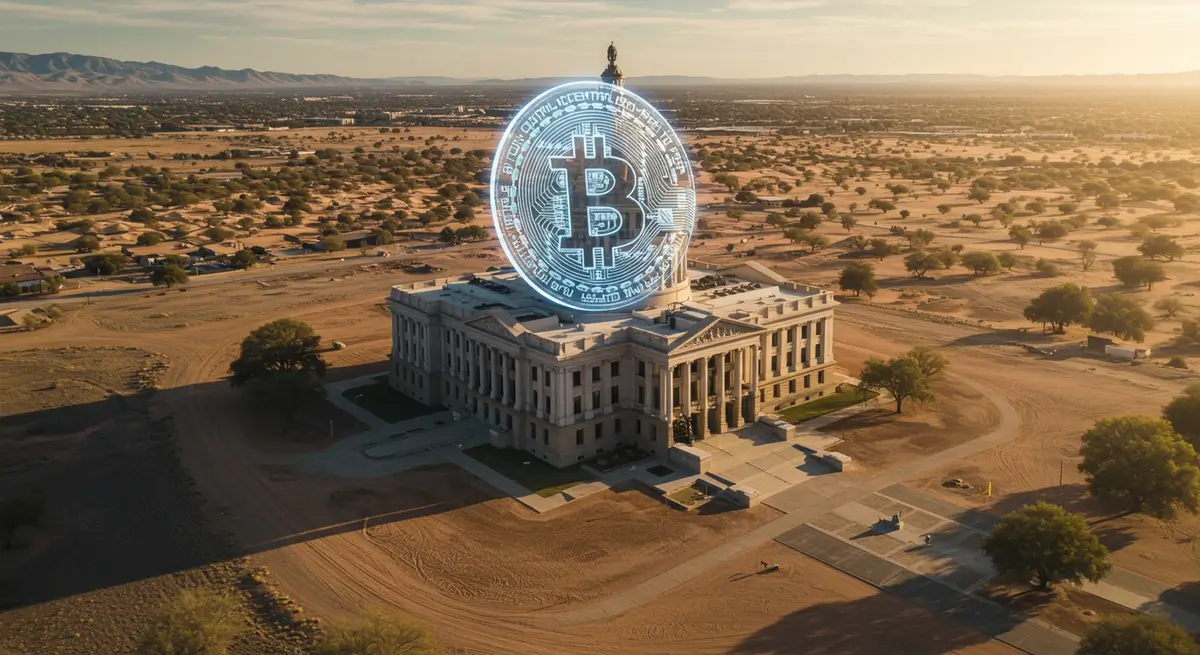 アリゾナ州議事堂とビットコインシンボルを組み合わせた画像