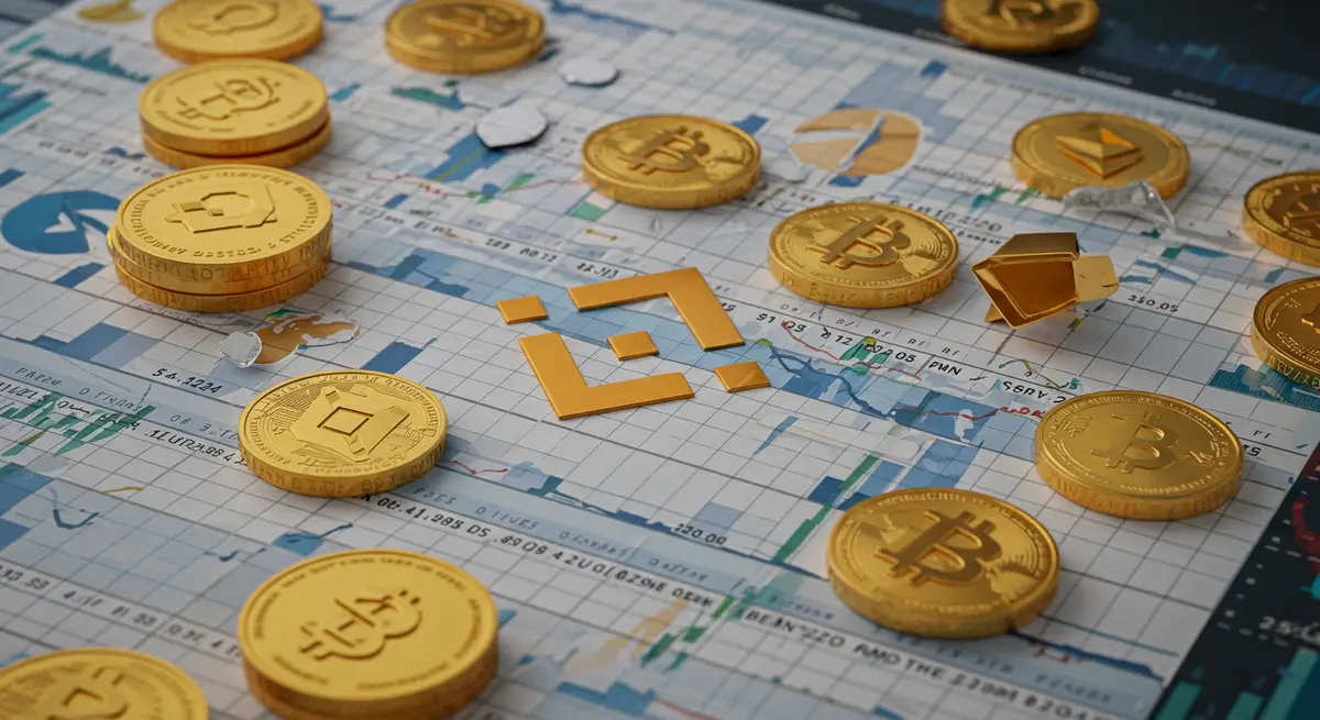 バイナンスのロゴと仮想通貨資産の会計調整を表す図