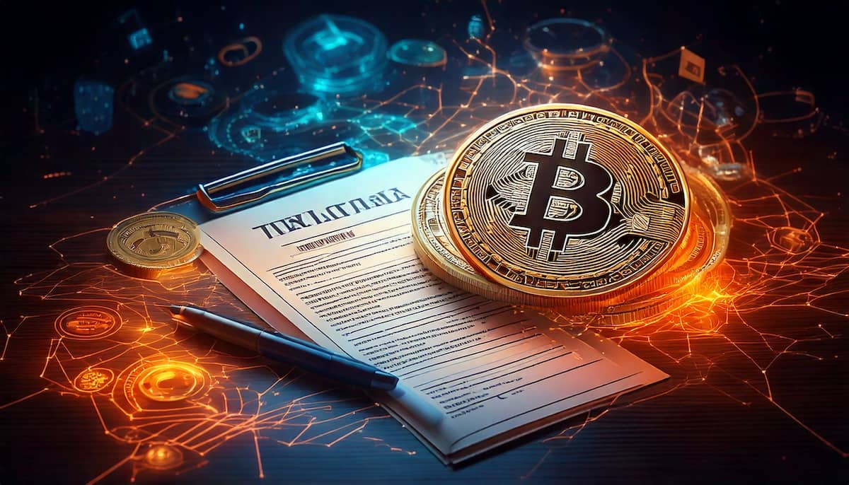 仮想通貨が書類の上に乗っている