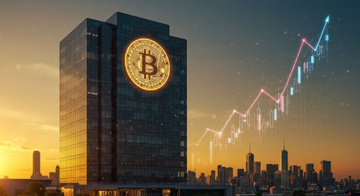 ビルに表示されるビットコインロゴ