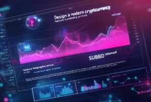 SUBBDトークンの価格チャートとデジタル通貨分析画面を表示する未来的なインターフェース