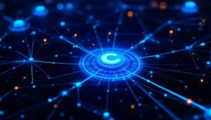 CoinbaseによるSolanaインフラ強化を示す抽象的なネットワーク図
