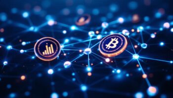 ステーブルコインプロトコルが金融機関から資金調達する様子を示す抽象的なイラスト