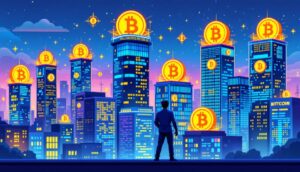 ビットコイン投資戦略を表示する企業のデジタル画面