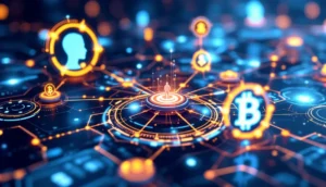 AIと仮想通貨の抽象的なイラスト