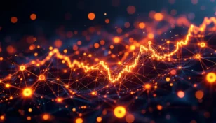 ビットコインETFへの大規模な資金流入を示す抽象的なデジタルアート