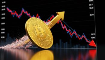 インフレ率低下を背景に上昇するビットコインのイメージ