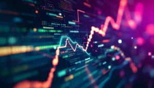 仮想通貨取引所のインターフェースに発生したシステム不具合を示す抽象的なデジタルアート