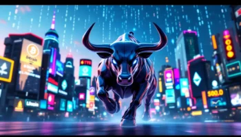 資産運用大手BlackRockのビットコイン投資を象徴する雄牛型のビットコインオブジェ