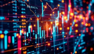 Cboeが提供するビットコイン先物取引を示す抽象的なデジタル金融画面