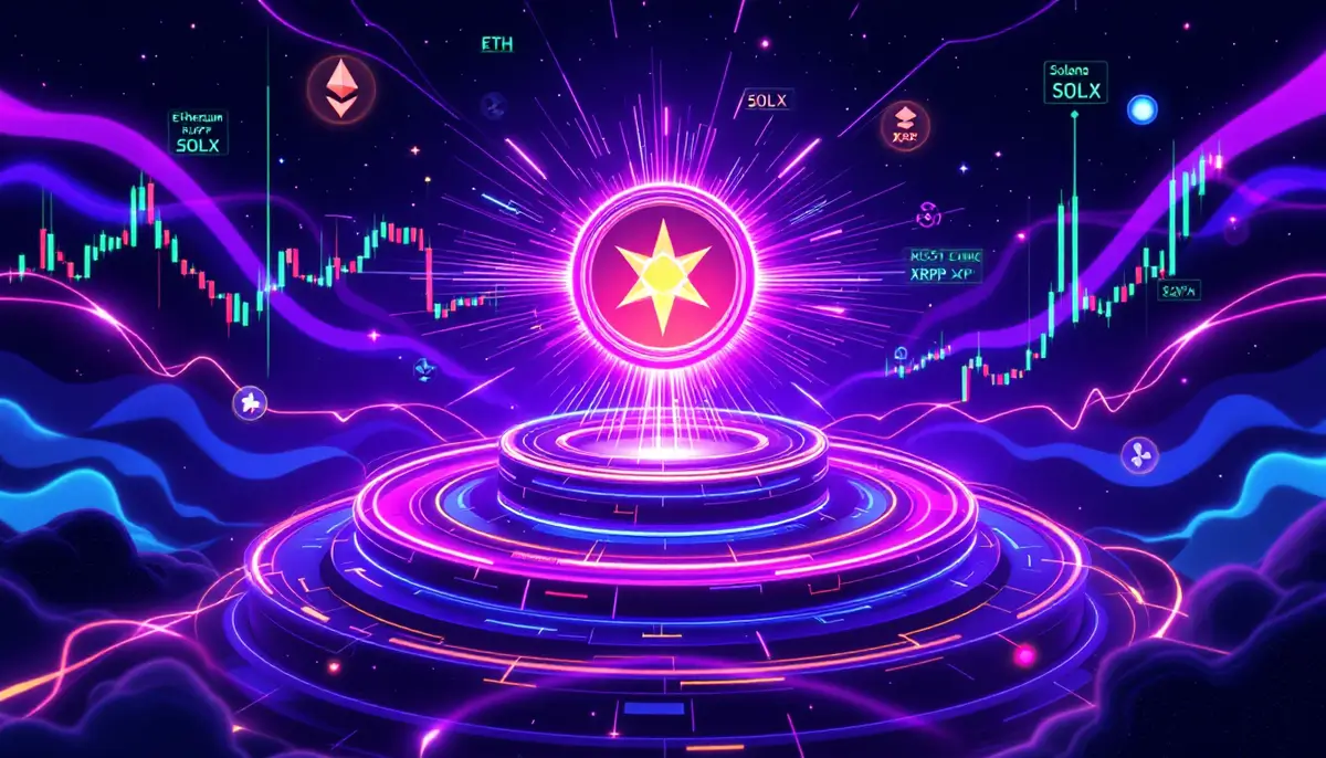 2025年4月の仮想通貨市場の回復とソラクシー（SOLX）のロゴを示す未来的な取引インターフェース