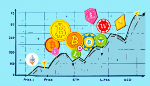 下落相場から回復を示す仮想通貨のチャートとシンボル