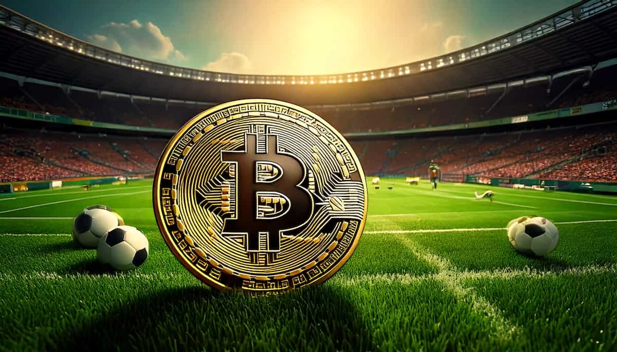 サッカー場に仮想通貨が置かれている