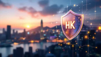 仮想通貨ネットワークと融合した未来的な香港のスカイライン