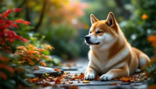 ドージコインのシンボルと柴犬かぼすをイメージしたイラスト