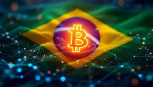 ブラジルのフィンテック企業によるビットコイン戦略的採用を象徴するデジタルネットワーク画像