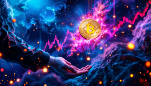 地政学的な緊張の中でビットコインを取得する日本企業を象徴する抽象的なデジタルアート