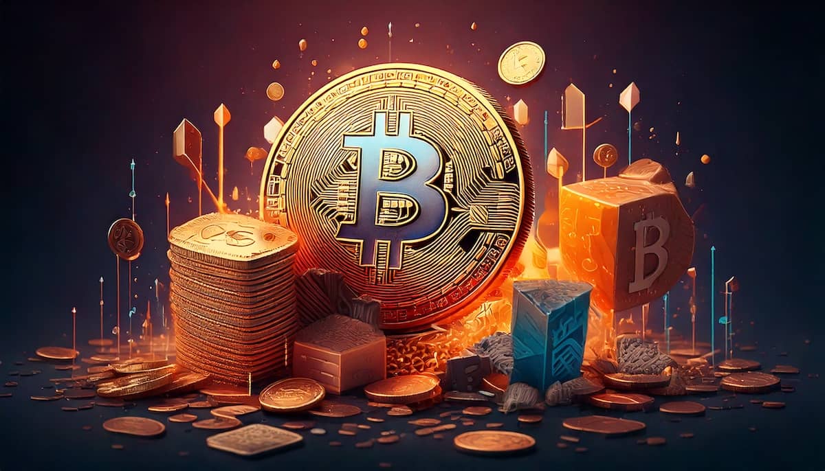 仮想通貨と積み上がるコイン