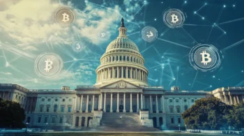 米国議会とステーブルコイン規制を表すデジタル通貨シンボル