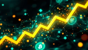 仮想通貨の利回り生成とボラティリティ低減を象徴する抽象的なデジタルアート