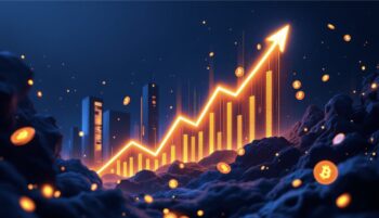 カルダノ創設者の予測を表すビットコイン価格上昇のデジタルビジュアライゼーション