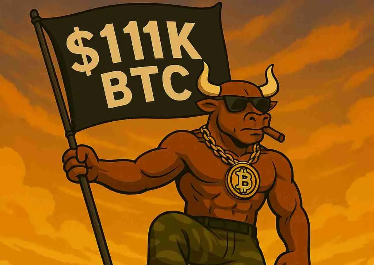 ビットコインの史上最高値額が書かれた旗を掲げるBTCBULLのミーム