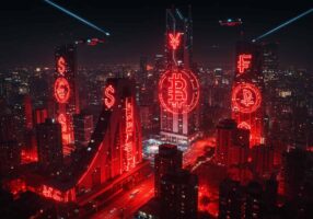 暗号通貨とは-仮想通貨と夜のビル群