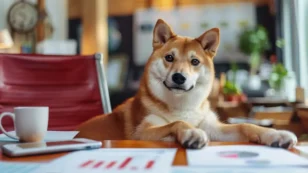 金融アドバイザーのようなふるまいをする柴犬