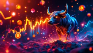 仮想通貨プレセールを実施中のBTC Bull Tokenの成長可能性を示すデジタルアート