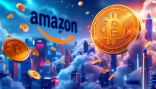 ビットコインがアマゾンを抜いて世界5位となったことを象徴するイメージ