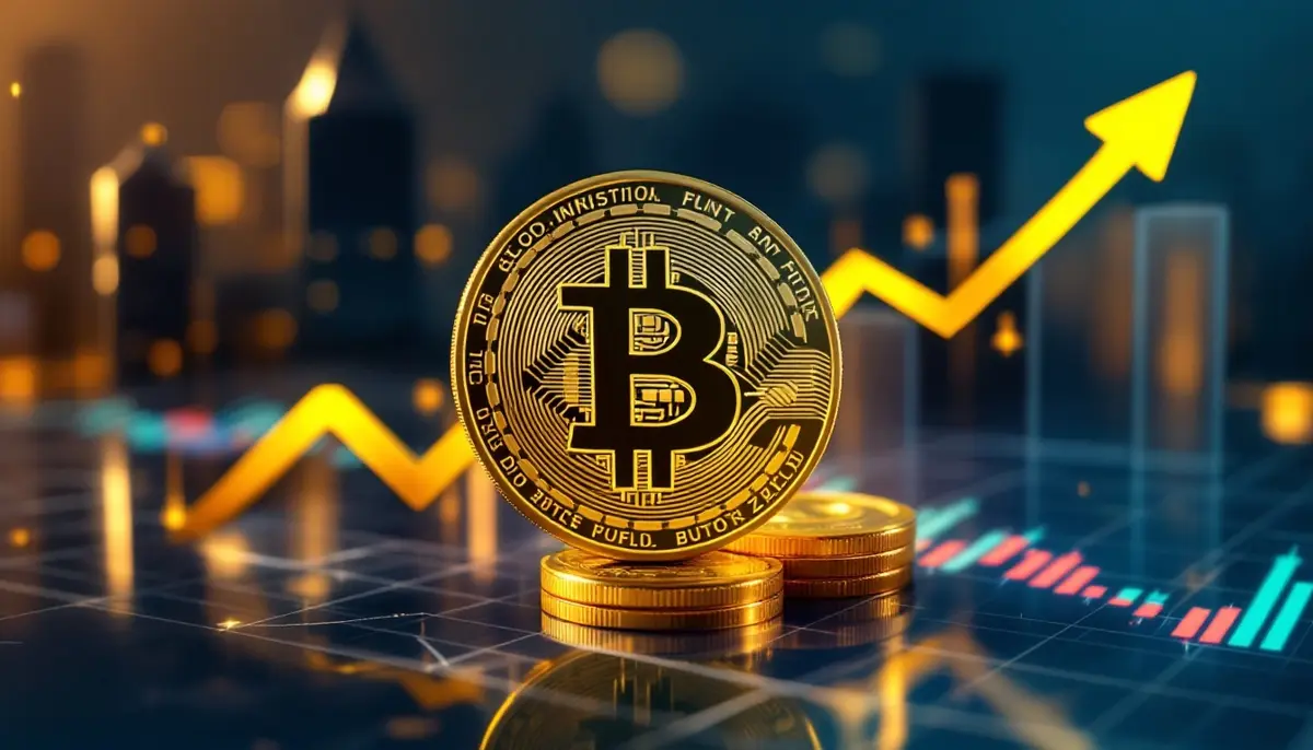 上昇するチャートと機関投資家を表現したビットコインの投資イメージ