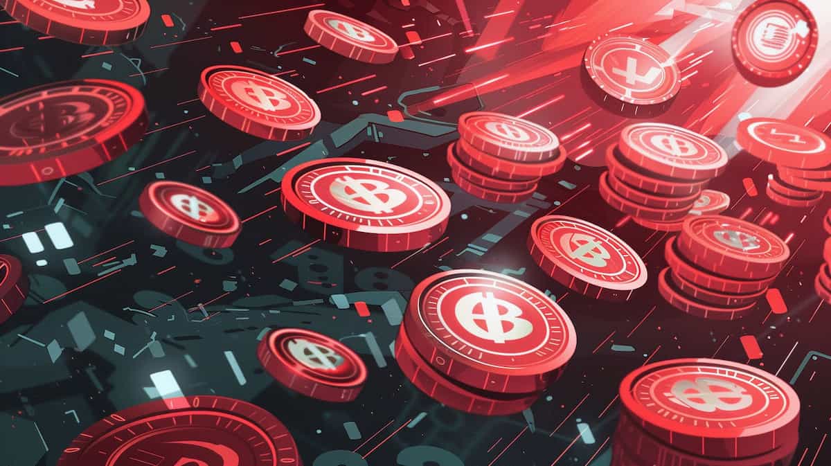 bitcoin hyper-買い方-赤いコインが大量に並んでいる