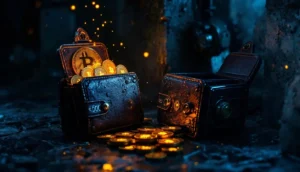 長期間眠っていたビットコインウォレットがデジタル空間で再び動き出す様子