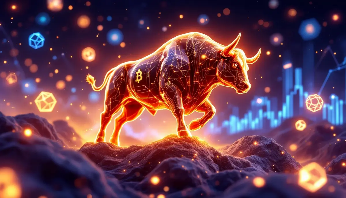 BTC Bull Tokenの黄金の雄牛のシルエット