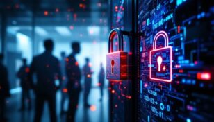 データ流出とセキュリティ強化を象徴するサーバールームのイメージ
