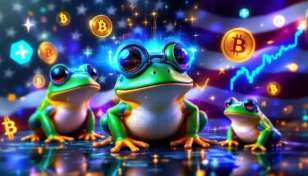 米国の仮想通貨市場とAIミームコインの融合を象徴するアイキャッチ画像