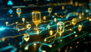 複数のブロックチェーンネットワークで自動利回り最適化を行う近未来的なデジタルインターフェース