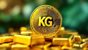 キルギスの金裏付けステーブルコインUSDKGを象徴する金貨と金の延べ棒