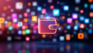 デジタルウォレットとSNSを象徴する未来的なイメージ