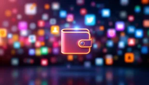 デジタルウォレットとSNSを象徴する未来的なイメージ