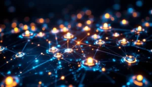 ブロックチェーンインフラの成長を示す抽象的なデジタルネットワーク