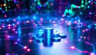 新しい仮想通貨とデジタルネットワークが交差するイメージ