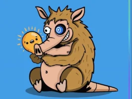 Snorter dotのキャラクターがコインを持っている