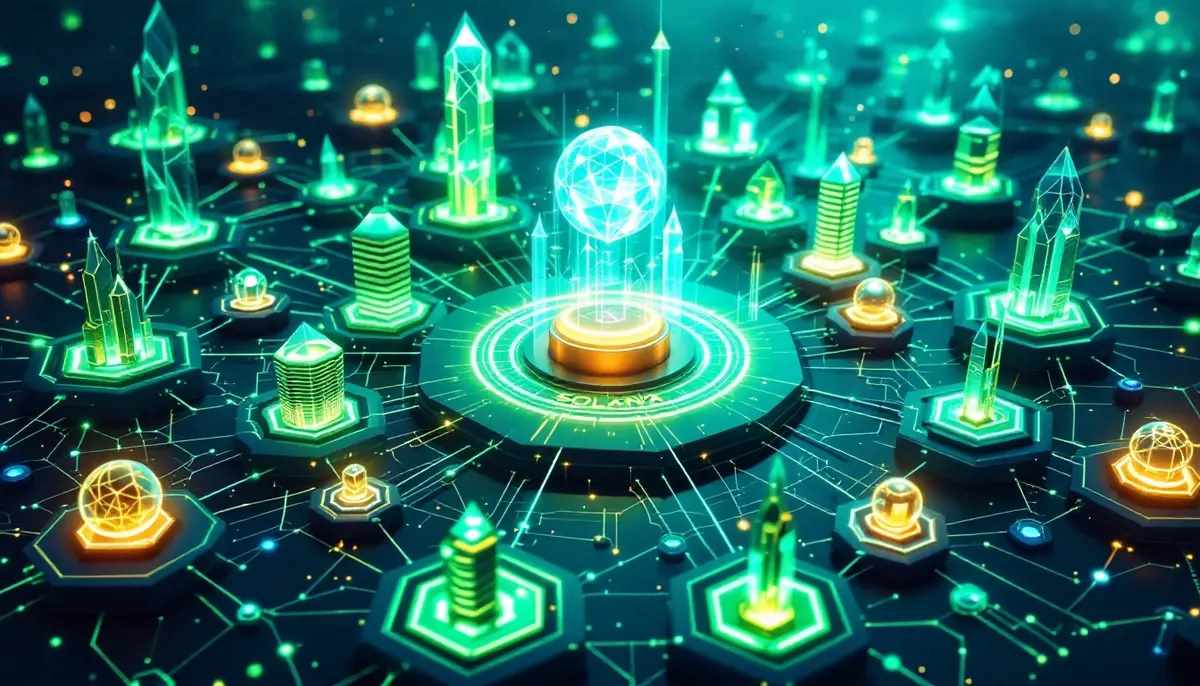 ソラナのレイヤー2技術を表現した未来的なブロックチェーンネットワーク
