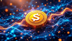 ソラナブロックチェーンを高速化するレイヤー2ソリューションとしてのSolaxy（SOLX）トークンを示す未来的イメージ。アルトコインの成長と技術的進歩を象徴