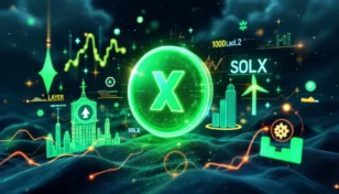 Solaxy（SOLX）と複数の仮想通貨が並ぶ近未来的な投資イメージ