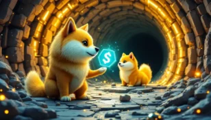 Wormholeのブリッジを通じてソラナブロックチェーンと接続するドージコインのイメージ