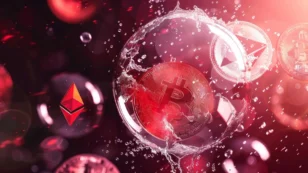 泡の中にビットコインが浮かんでいるイメージ