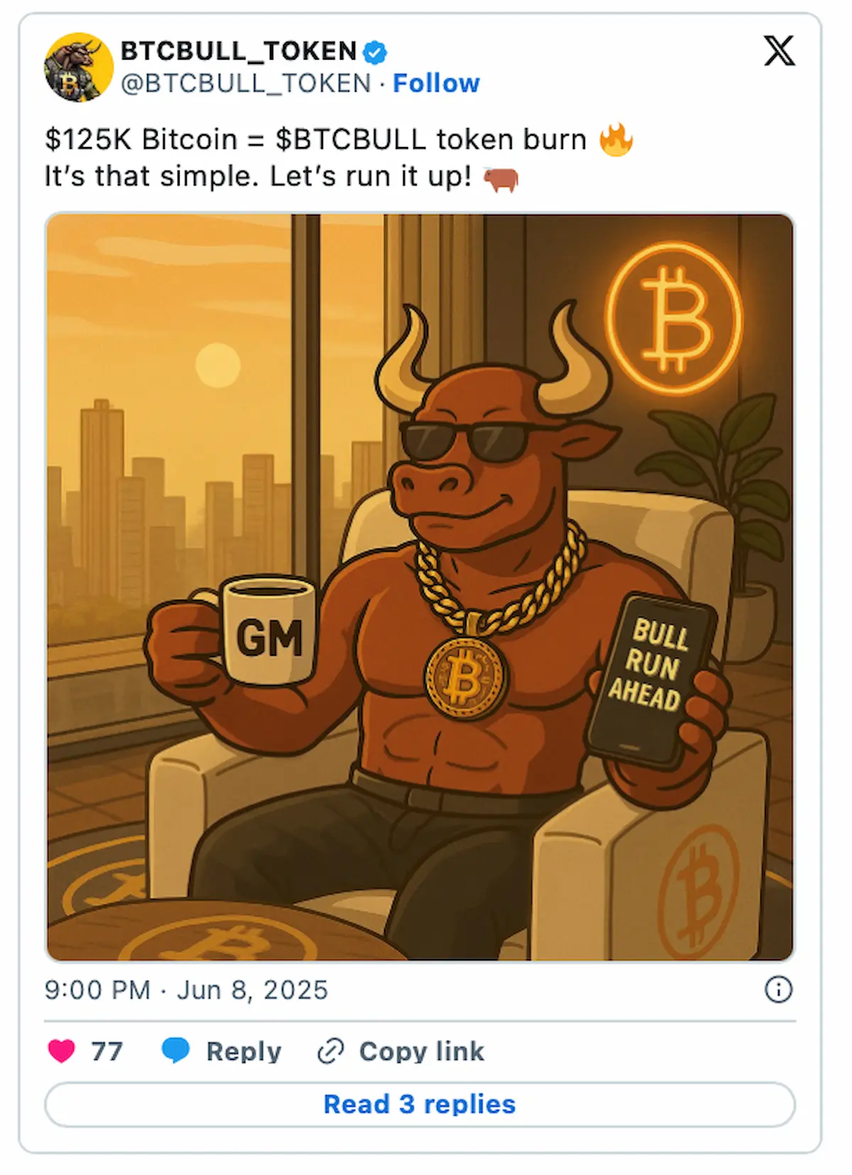 BTC-Bull-Token-ゆったりくつろぐ夕暮れの牛